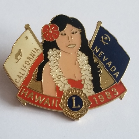 Vintage 1983 Lions Club Pinback Button Pin Hawaii California Nevada brooch - Picture 4 of 6